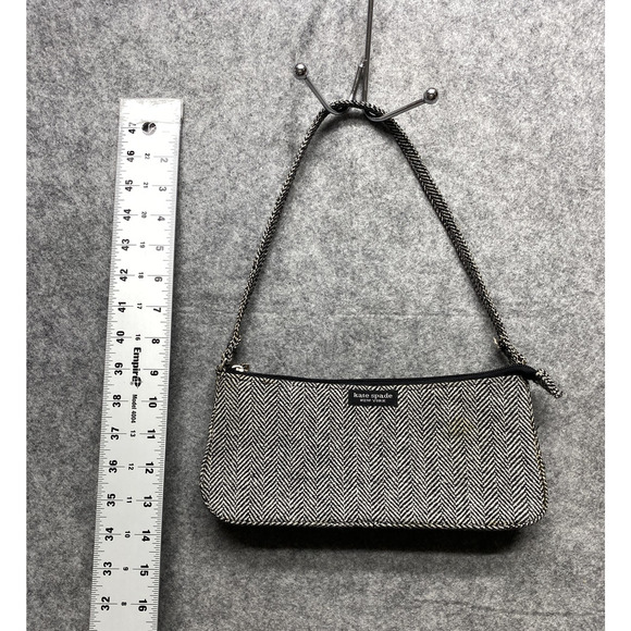 Kate Spade New York Herringbone Shoulder Bag Small Black White Tweed Purse - Picture 11 of 12